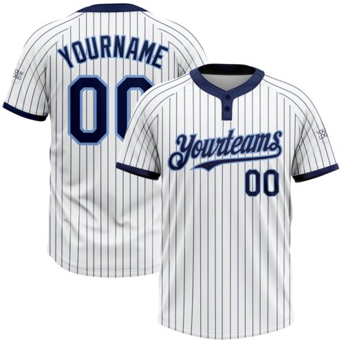 Softball0787 Custom White Navy Pinstripe Light Blue Two-Button Unisex Softball Jersey