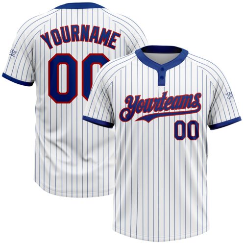 Softball0800 Custom White Royal Pinstripe Red Two-Button Unisex Softball Jersey