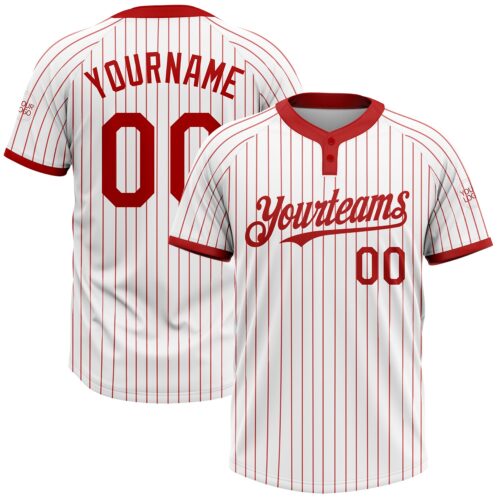 Softball0802 Custom White Red Pinstripe Red Two-Button Unisex Softball Jersey