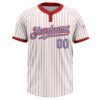 Custom White Red Pinstripe Light Blue Two-Button Unisex Softball Jersey