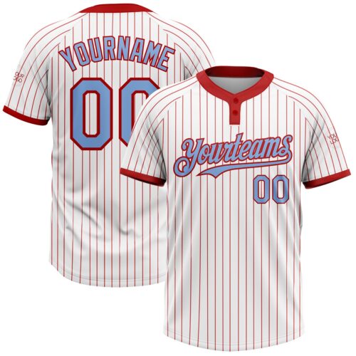 Softball0810 Custom White Red Pinstripe Light Blue Two-Button Unisex Softball Jersey