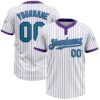 Custom White Purple Pinstripe Teal Two-Button Unisex Softball Jersey