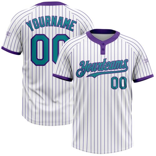 Softball0819 Custom White Purple Pinstripe Teal Two-Button Unisex Softball Jersey
