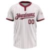 Custom White Crimosn Pinstripe Gray Two-Button Unisex Softball Jersey