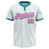 Custom White Teal Pinstripe Pink Two-Button Unisex Softball Jersey