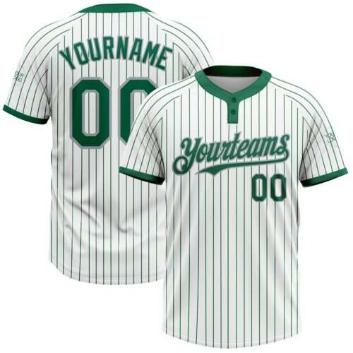 Softball0845 Custom White Kelly Green Pinstripe Gray Two-Button Unisex Softball Jersey