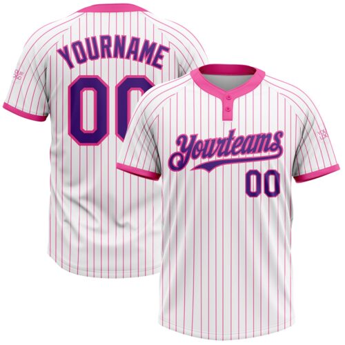 Softball0853 Custom White Pink Pinstripe Purple Two-Button Unisex Softball Jersey