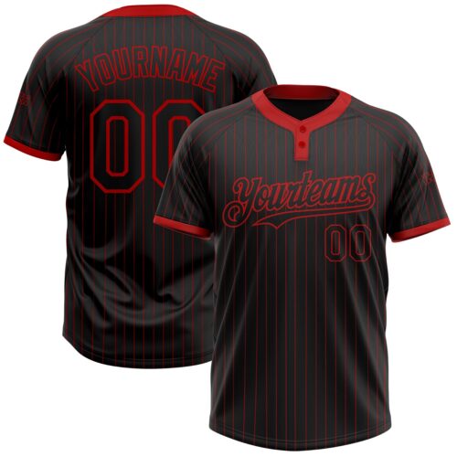 Softball0867 Custom Black Red Pinstripe Red Two-Button Unisex Softball Jersey