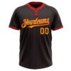 Custom Black Red Pinstripe Gold Two-Button Unisex Softball Jersey
