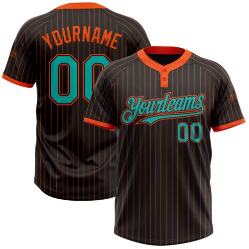 Softball0882 Custom Black Orange Pinstripe Aqua Two-Button Unisex Softball Jersey