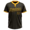 Custom Black Gold Pinstripe Gold Two-Button Unisex Softball Jersey