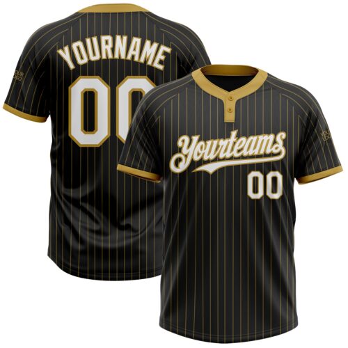 Softball0899 Custom Black Old Gold Pinstripe White Two-Button Unisex Softball Jersey
