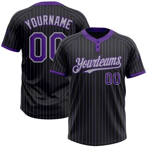 Softball0918 Custom Black Purple Pinstripe Gray Two-Button Unisex Softball Jersey