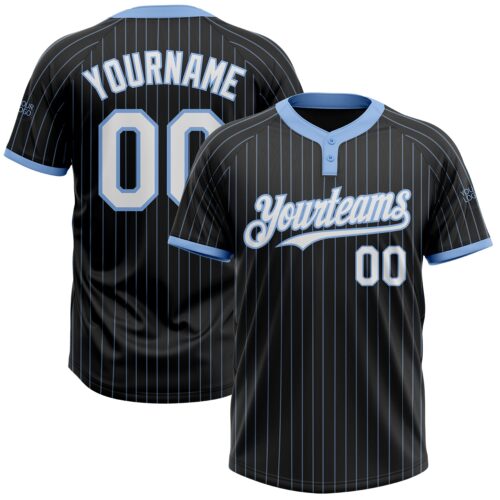 Softball0926 Custom Black Light Blue Pinstripe White Two-Button Unisex Softball Jersey