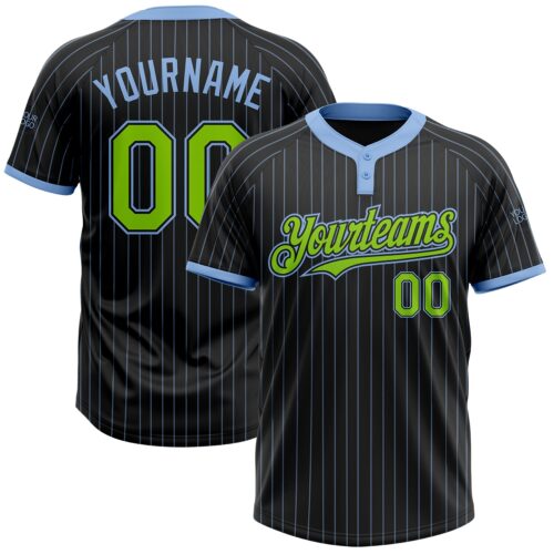 Softball0930 Custom Black Light Blue Pinstripe Neon Green Two-Button Unisex Softball Jersey