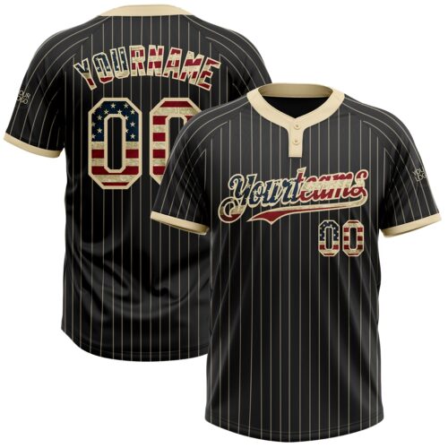 Softball0933 Custom Black Cream Pinstripe Vintage USA Flag Two-Button Unisex Softball Jersey