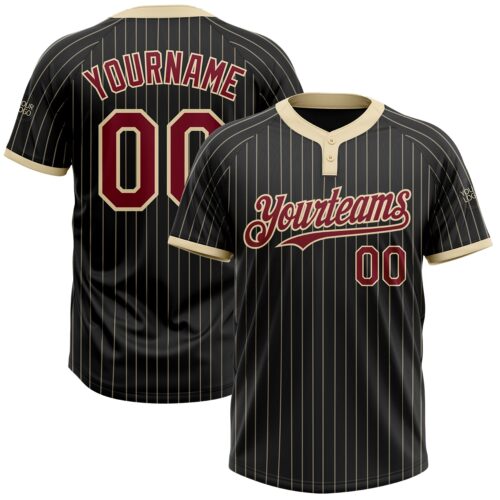 Softball0936 Custom Black Cream Pinstripe Crimson Two-Button Unisex Softball Jersey