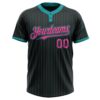 Custom Black Teal Pinstripe Pink Two-Button Unisex Softball Jersey