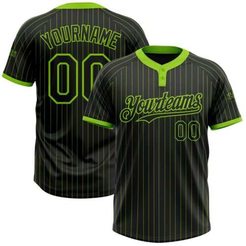 Softball0950 Custom Black Neon Green Pinstripe Neon Green Two-Button Unisex Softball Jersey
