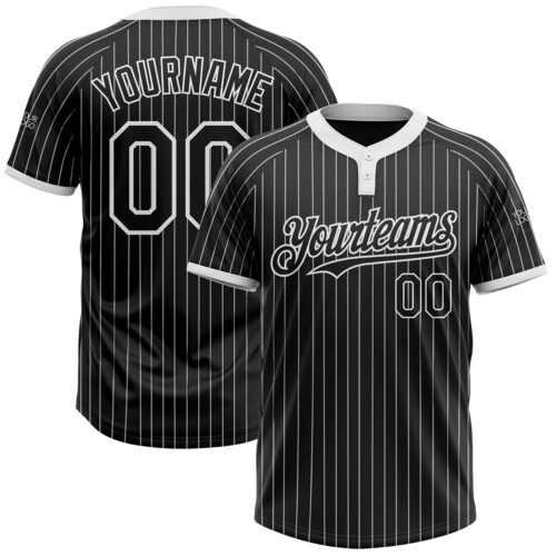 Softball0953 Custom Black White Pinstripe White Two-Button Unisex Softball Jersey
