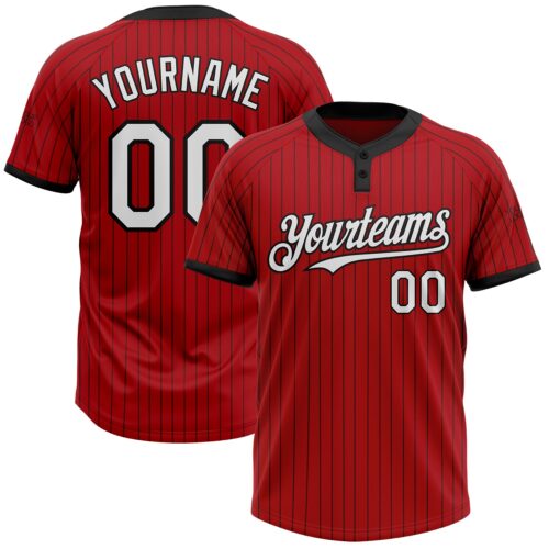 Softball0956 Custom Red Black Pinstripe White Two-Button Unisex Softball Jersey