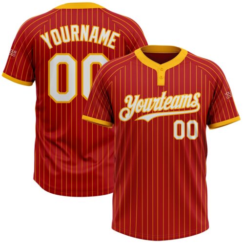 Softball0965 Custom Red Gold Pinstripe White Two-Button Unisex Softball Jersey