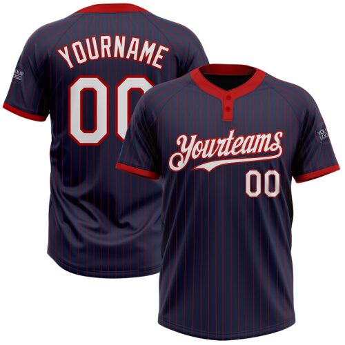 Softball0978 Custom Navy Red Pinstripe White Two-Button Unisex Softball Jersey