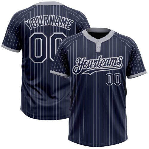 Softball0995 Custom Navy Gray Pinstripe White Two-Button Unisex Softball Jersey