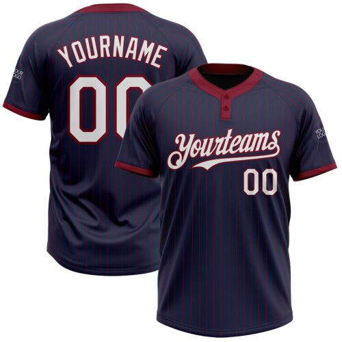 Softball0999 Custom Navy Crimson Pinstripe White Two-Button Unisex Softball Jersey
