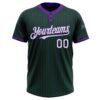 Custom Green Purple Pinstripe White Two-Button Unisex Softball Jersey