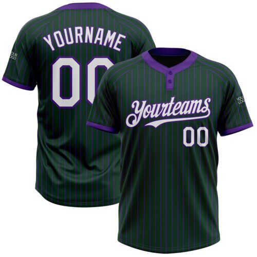 Softball1014 Custom Green Purple Pinstripe White Two-Button Unisex Softball Jersey