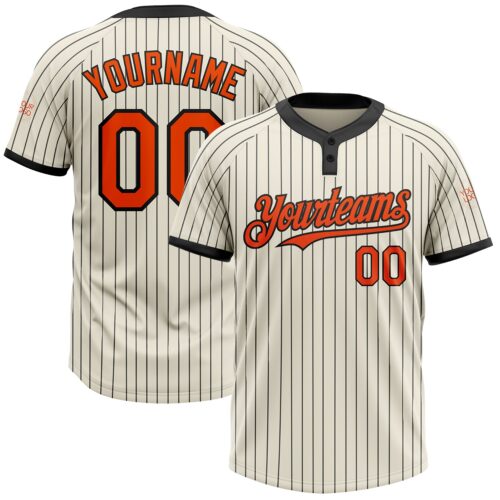 Softball1040 Custom Cream Black Pinstripe Orange Two-Button Unisex Softball Jersey