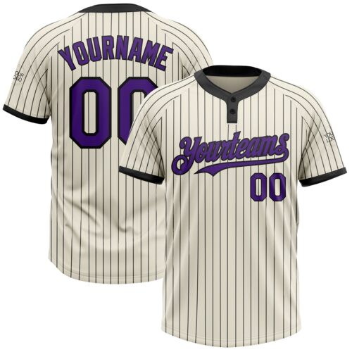 Softball1046 Custom Cream Black Pinstripe Purple Two-Button Unisex Softball Jersey