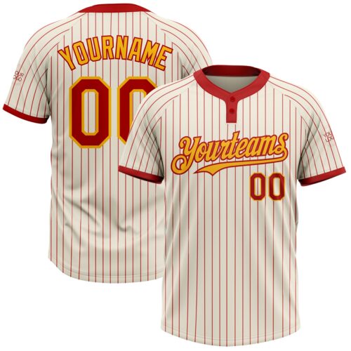 Softball1054 Custom Cream Red Pinstripe Gold Two-Button Unisex Softball Jersey