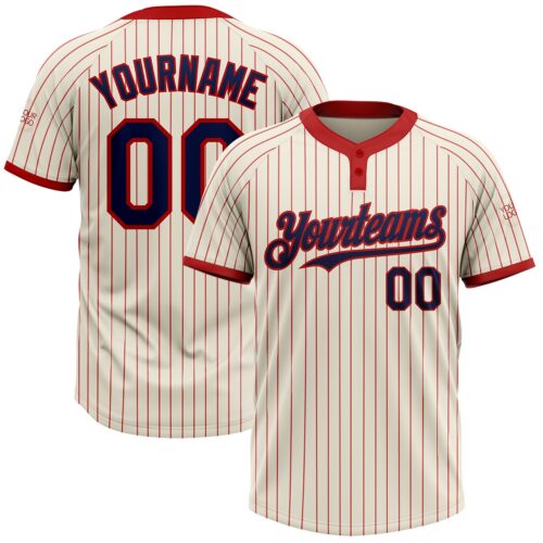 Softball1056 Custom Cream Red Pinstripe Navy Two-Button Unisex Softball Jersey