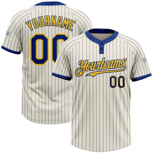 Softball1061 Custom Cream Royal Pinstripe Yellow Two-Button Unisex Softball Jersey