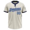 Custom Cream Navy Pinstripe Light Blue Two-Button Unisex Softball Jersey