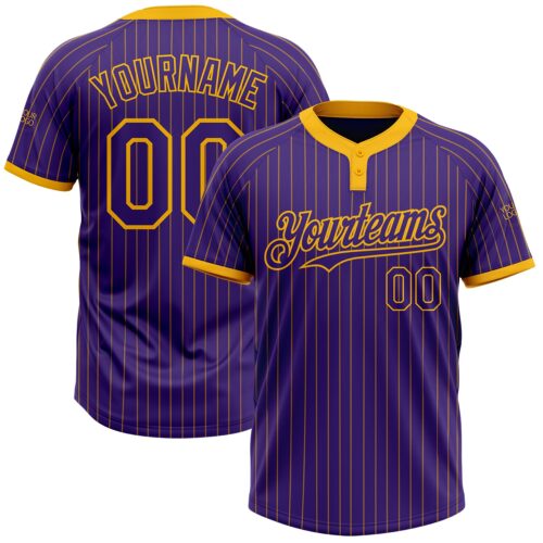 Softball1104 Custom Purple Gold Pinstripe Gold Two-Button Unisex Softball Jersey