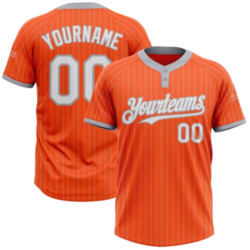 Softball1131 Custom Orange Gray Pinstripe White Two-Button Unisex Softball Jersey