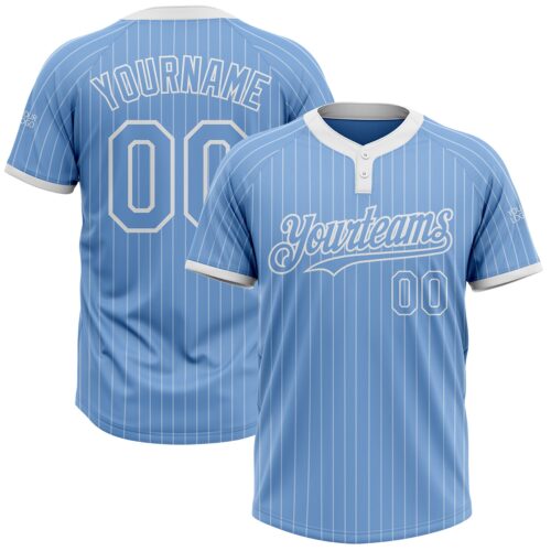 Softball1132 Custom Light Blue White Pinstripe White Two-Button Unisex Softball Jersey