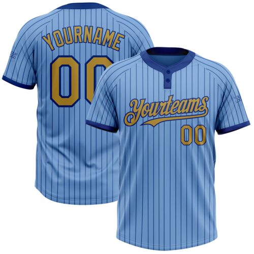 Softball1139 Custom Light Blue Royal Pinstripe Old Gold Two-Button Unisex Softball Jersey
