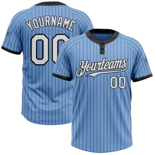 Softball1146 Custom Light Blue Black Pinstripe White Two-Button Unisex Softball Jersey