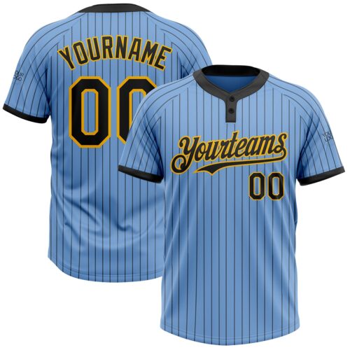 Softball1151 Custom Light Blue Black Pinstripe Gold Two-Button Unisex Softball Jersey