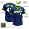 Custom Royal Neon Green Pinstripe White Two-Button Unisex Softball Jersey