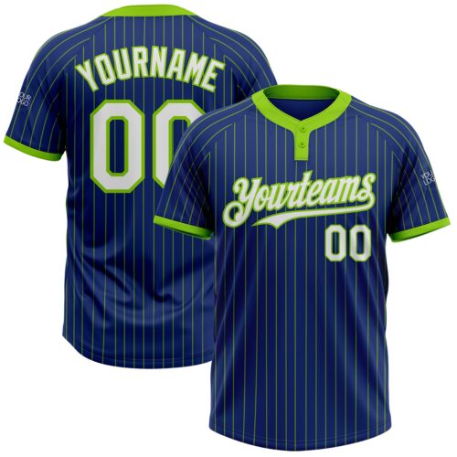Softball1176 Custom Royal Neon Green Pinstripe White Two-Button Unisex Softball Jersey