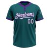 Custom Teal Purple Pinstripe White Two-Button Unisex Softball Jersey