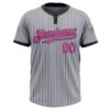 Custom Gray Black Pinstripe Pink-Light Blue Two-Button Unisex Softball Jersey
