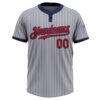 Custom Gray Navy Pinstripe Red Two-Button Unisex Softball Jersey