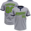 Custom Gray Navy Pinstripe Neon Green Two-Button Unisex Softball Jersey
