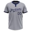 Custom Gray Navy Pinstripe White Two-Button Unisex Softball Jersey